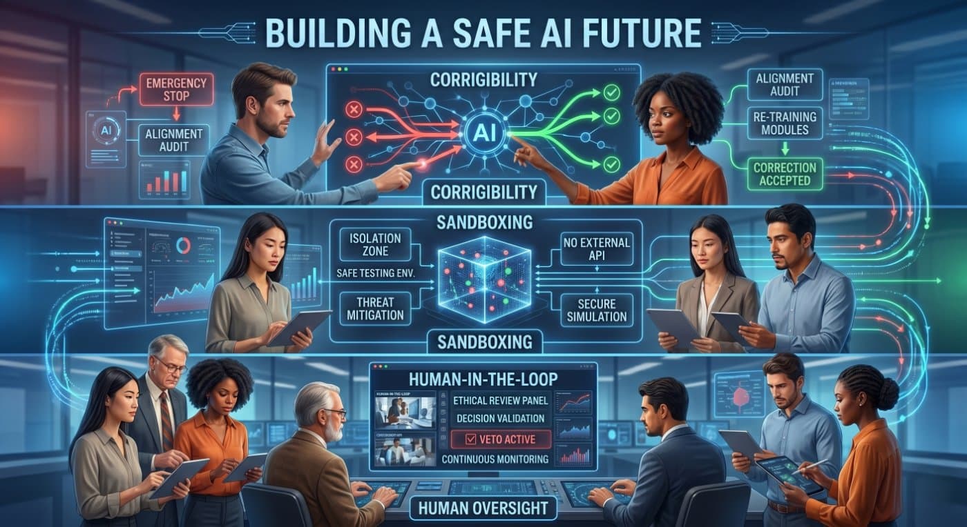 How to Keep AI Safe: Corrigibility, Sandboxing, and Human Oversight