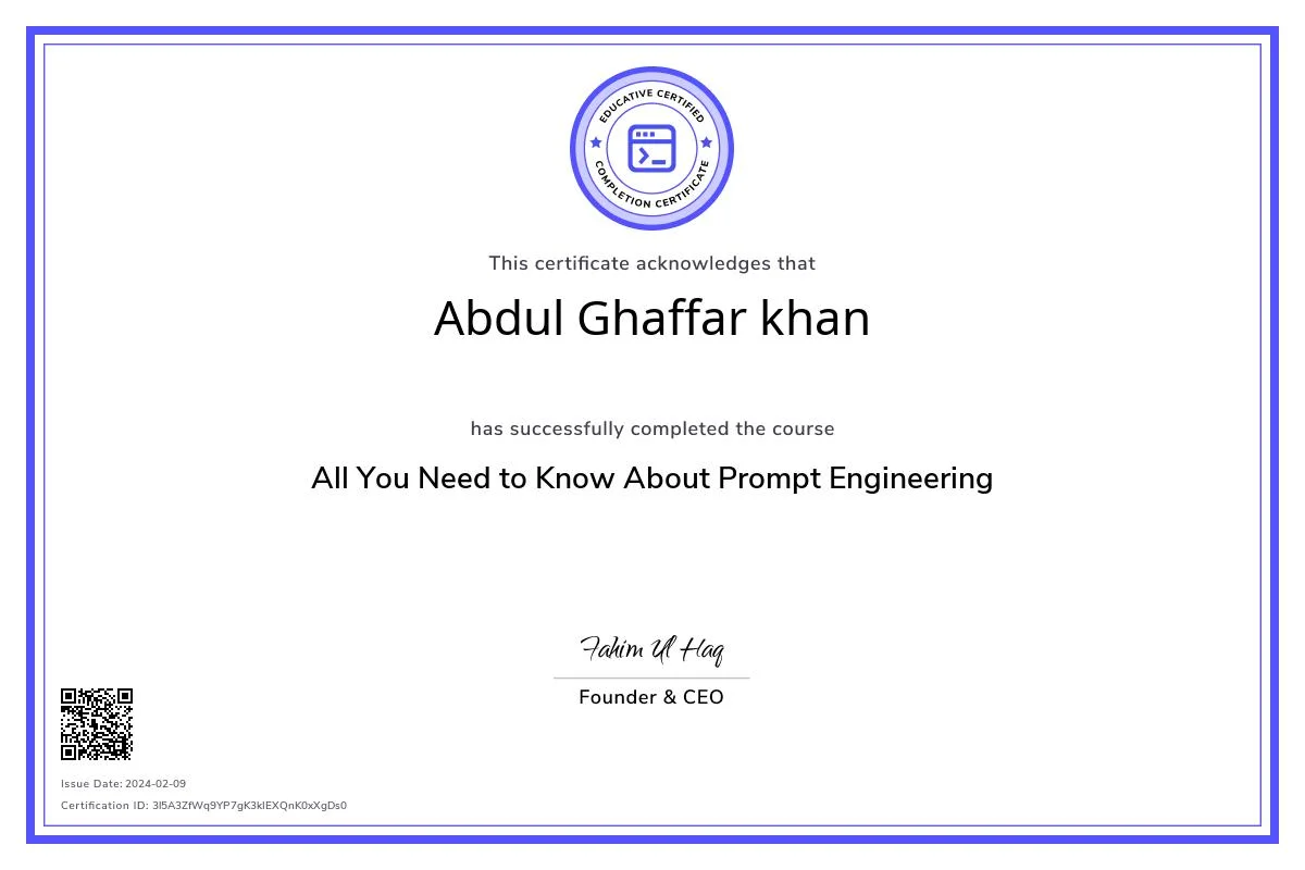 Abdul Ghaffar Khan — Professional Trainer Credential Certificate